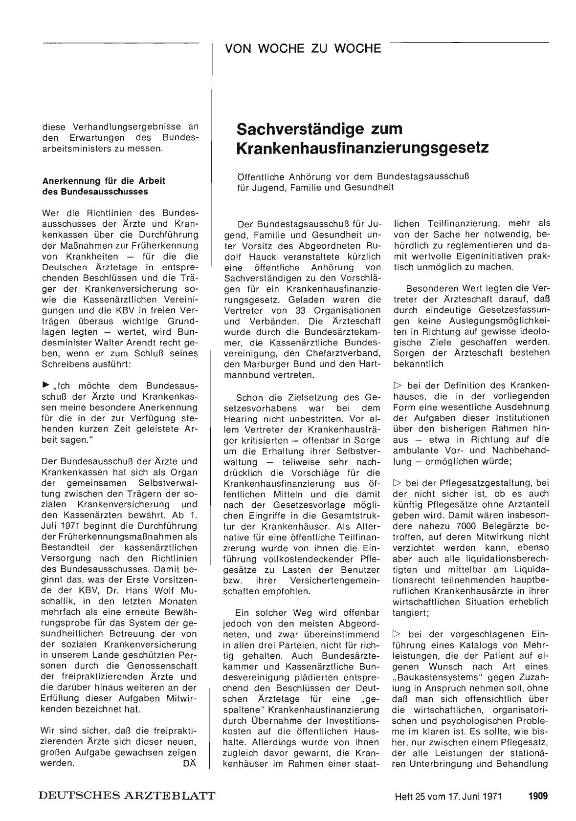 Vorschauseite 1: Sachverständige zum Krankenhausfinanzierungsgesetz