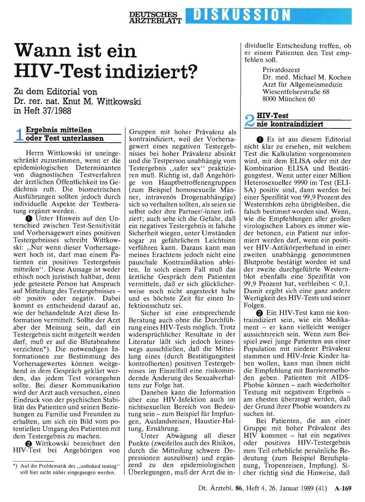 Vorschauseite 1: Wann ist ein HIV-Test indiziert? : 1 Ergebnis mitteilen oder Test unterlassen