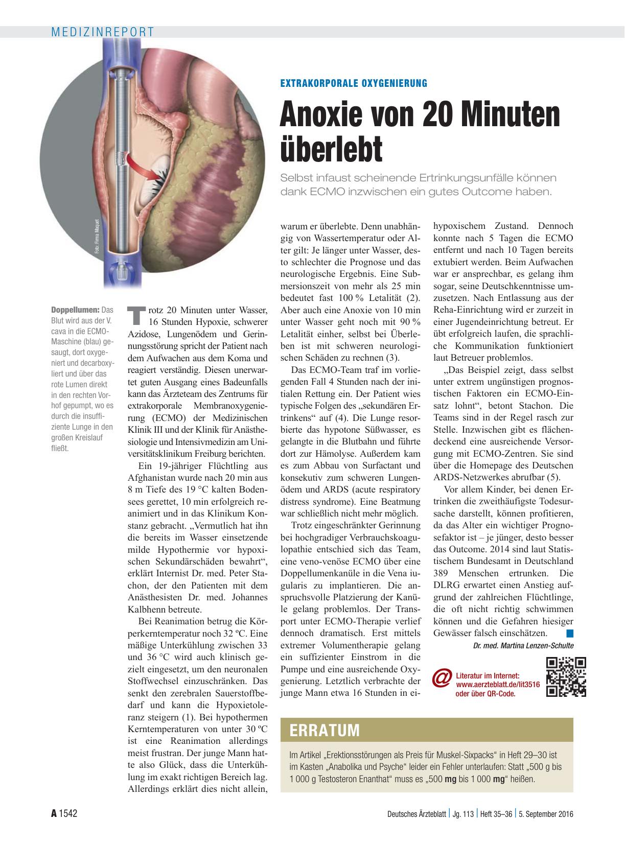 Vorschauseite 1: Extrakorporale Oxygenierung: Anoxie von 20 Minuten überlebt