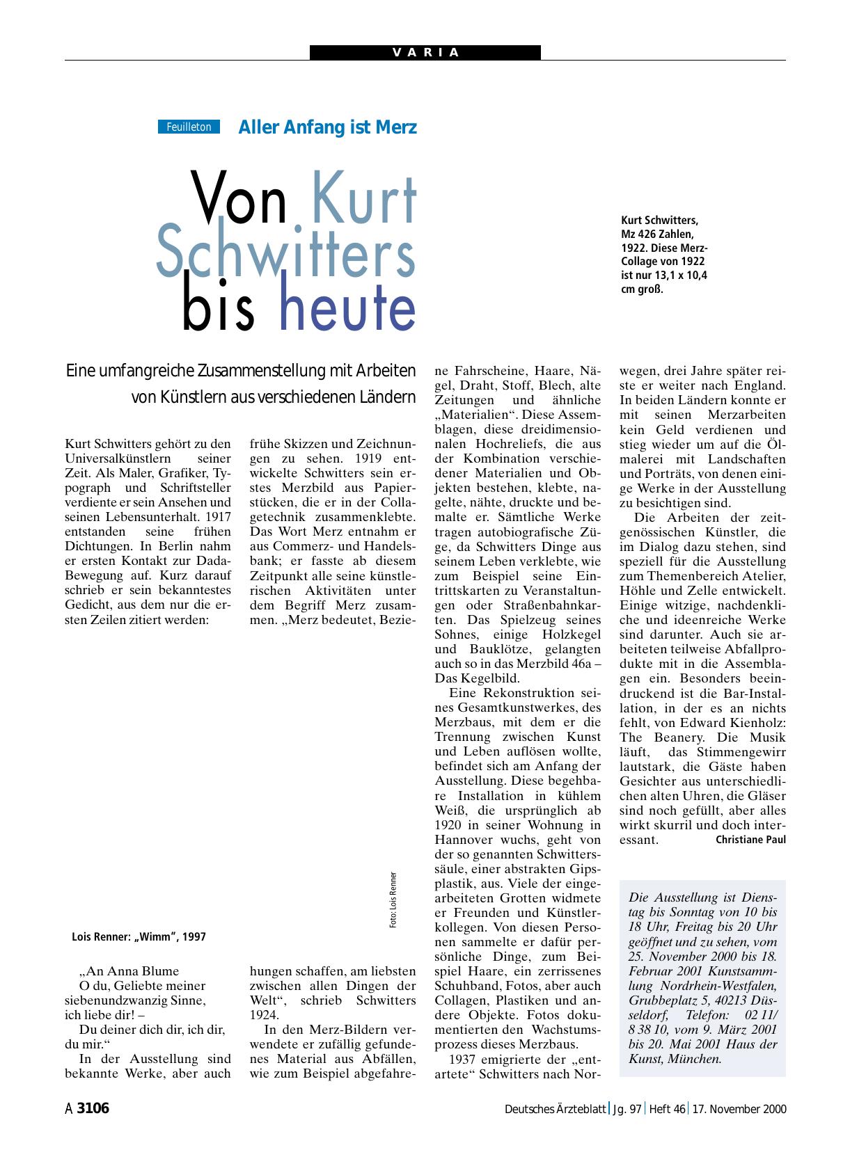 Vorschauseite 1: Aller Anfang ist Merz: Von Kurt Schwitters bis heute