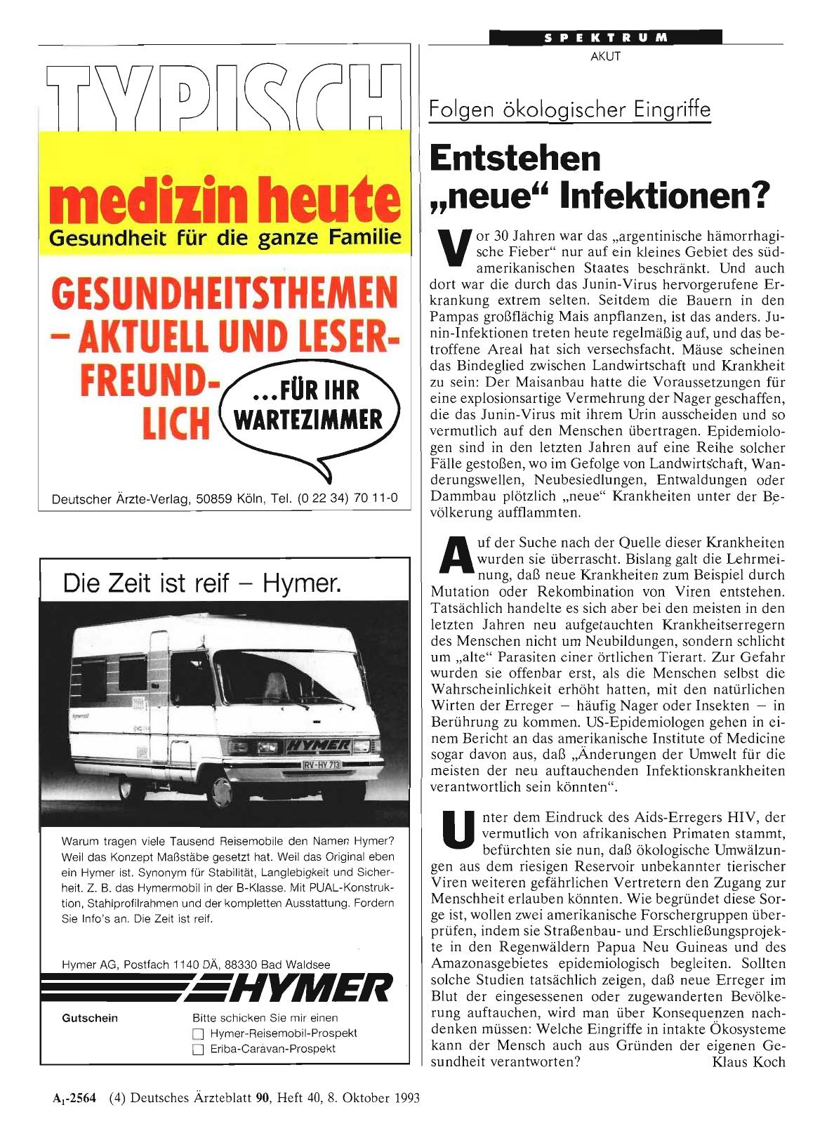 Vorschauseite 1: Folgen ökologischer Eingriffe: Entstehen „neue“ Infektionen?