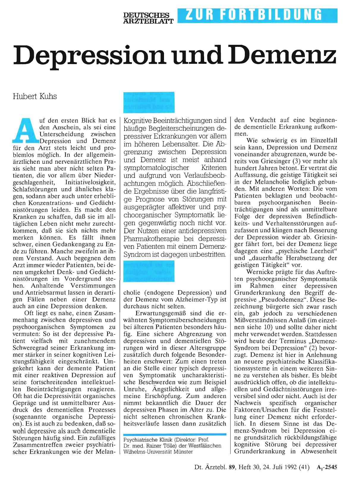 Vorschauseite 1: Depression und Demenz