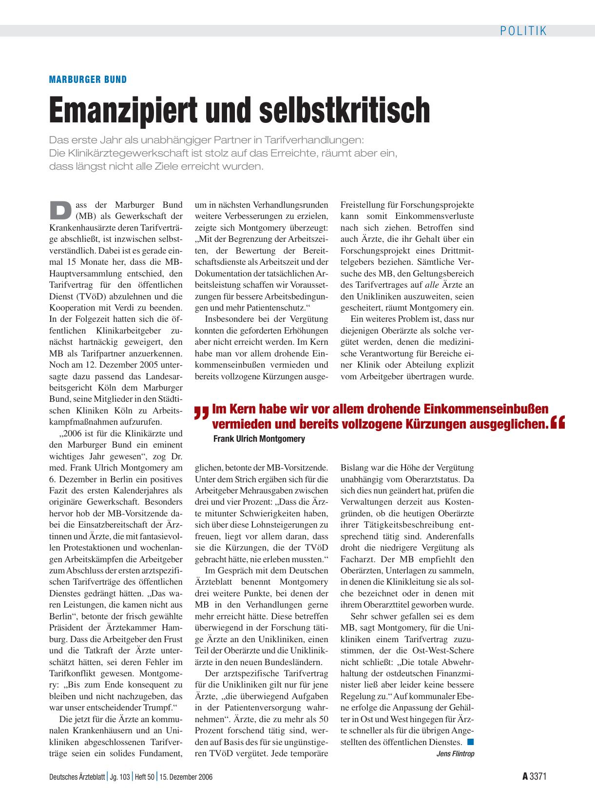 Vorschauseite 1: Marburger Bund: Emanzipiert und selbstkritisch