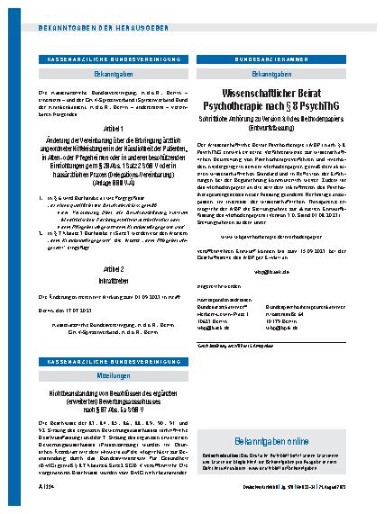 Vorschauseite 1: Änderung der Vereinbarung über die Erbringung ärztlich angeordneter Hilfeleistungen in der Häuslichkeit der Patienten, in Altenoder Pflegeheimen oder in anderen beschützenden Einr…