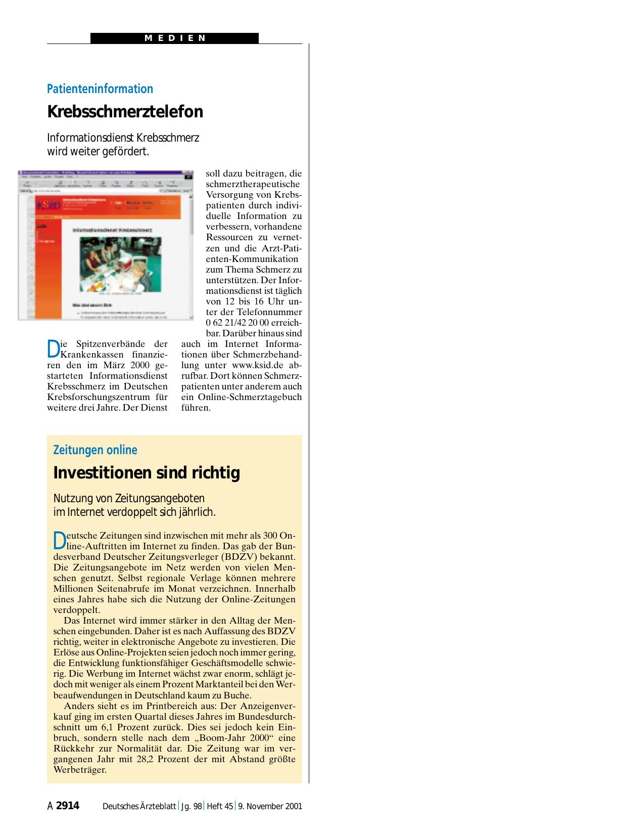 Vorschauseite 1: Patienteninformation: Krebsschmerztelefon