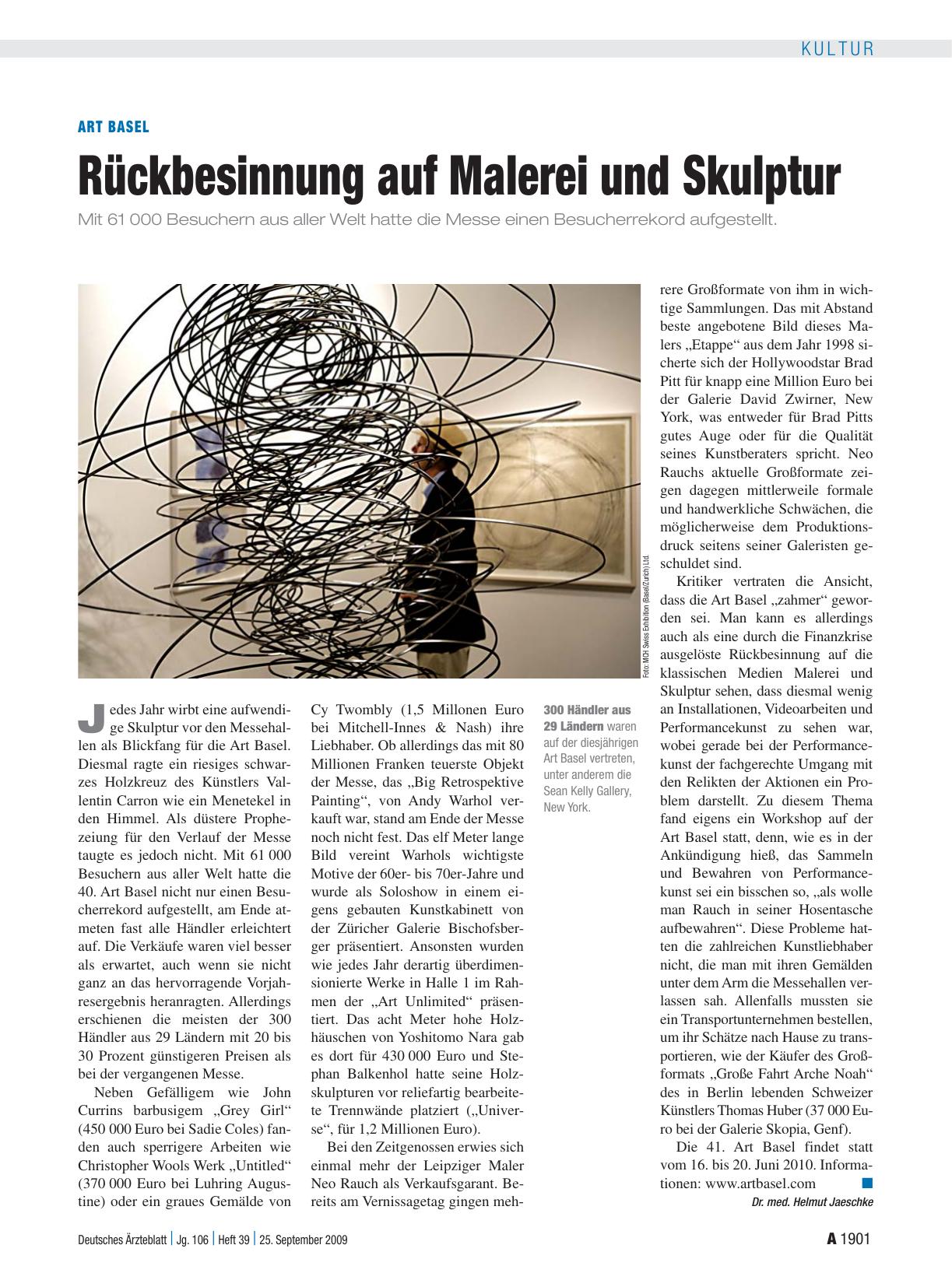 Vorschauseite 1: Art Basel: Rückbesinnung auf Malerei und Skulptur