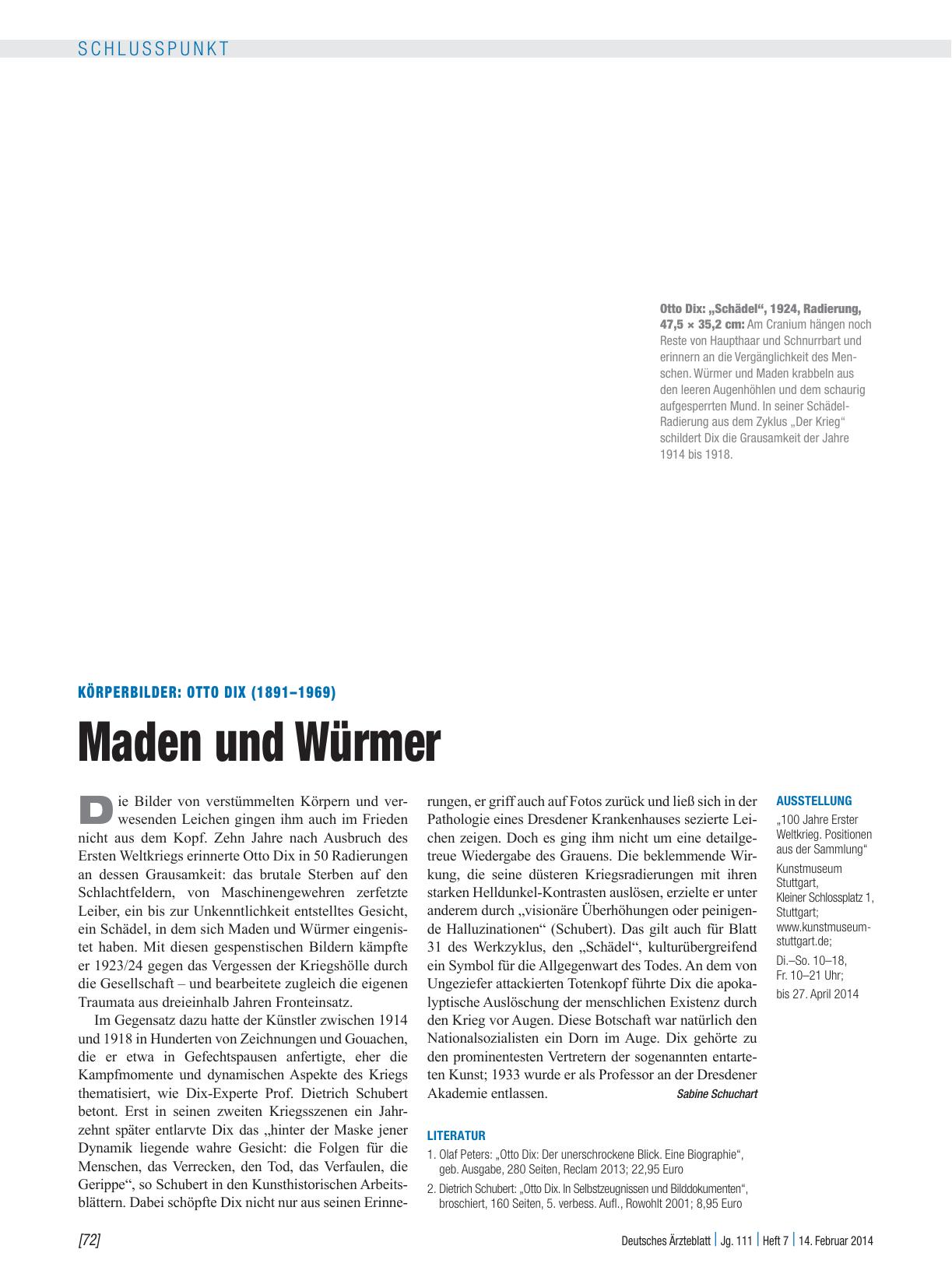 Vorschauseite 1: Körperbilder: Otto Dix (1891 – 1969) – Maden und Würmer