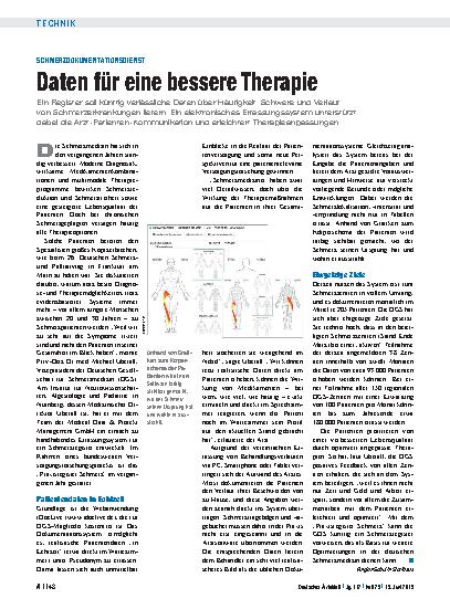 Vorschauseite 1: Schmerzdokumentationsdienst: Daten für eine bessere Therapie
