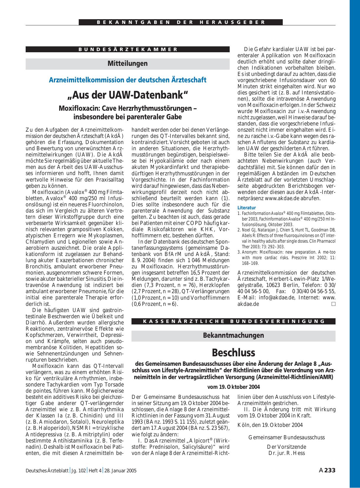 Vorschauseite 1: Beschluss des Gemeinsamen Bundesausschusses über eine Änderung der Anlage 8 „Ausschluss von Lifestyle-Arzneimitteln“ der Richtlinien über die Verordnung von Arzneimitteln in der v…