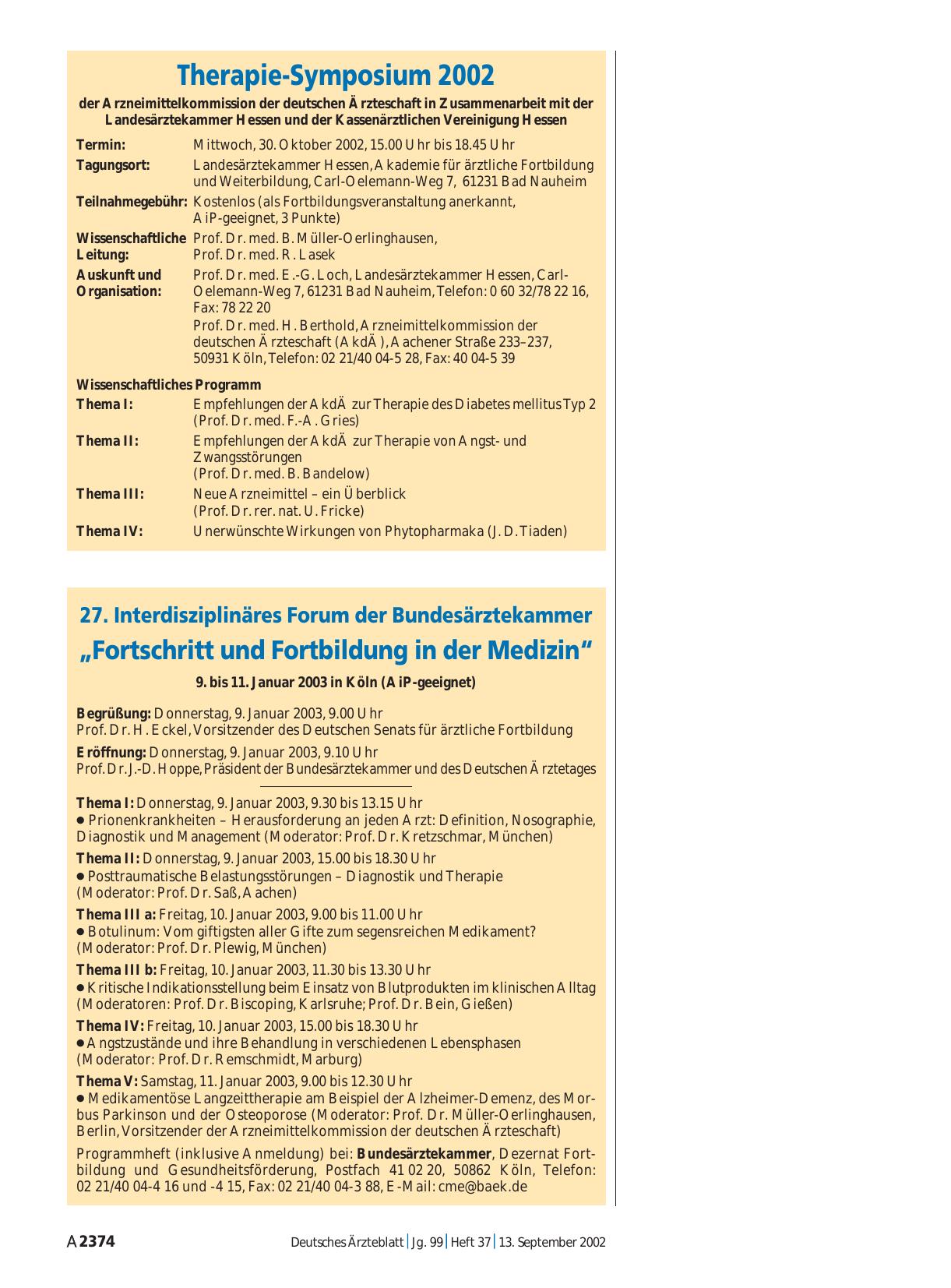 Vorschauseite 1: Therapie-Symposium 2002