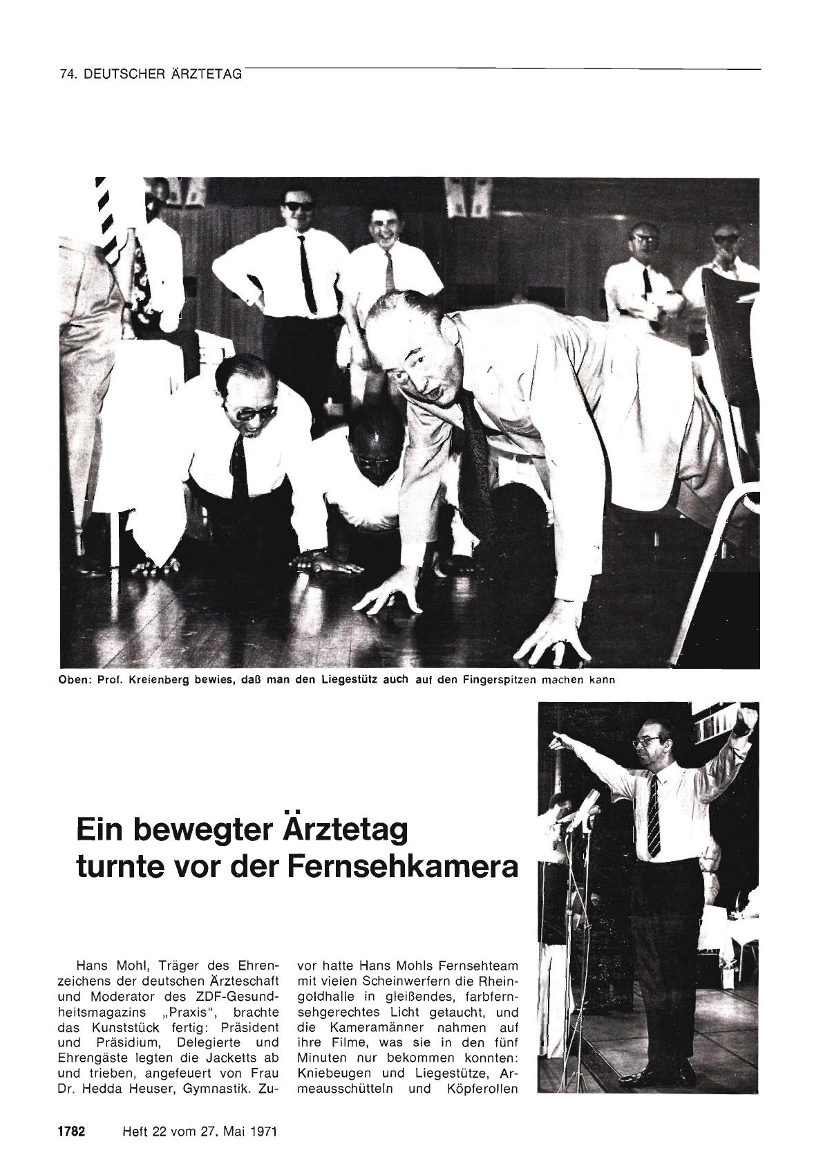 Vorschauseite 1: Ein bewegter Ärztetag turnte vor der Fernsehkamera