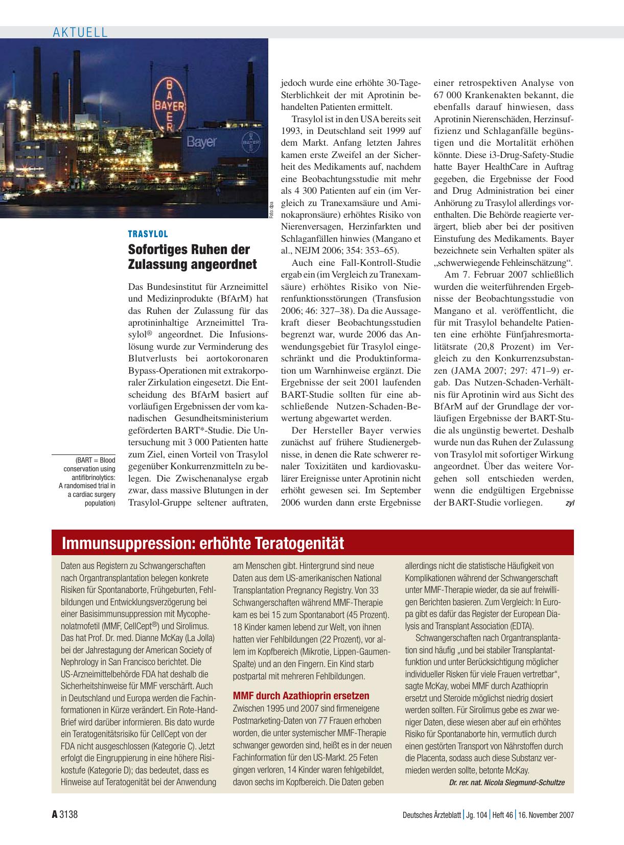 Vorschauseite 1: Immunsuppression: erhöhte Teratogenität