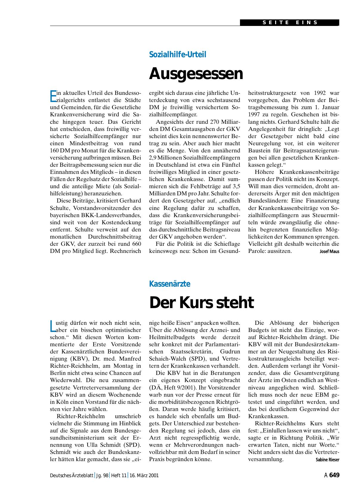Vorschauseite 1: Kassenärzte: Der Kurs steht