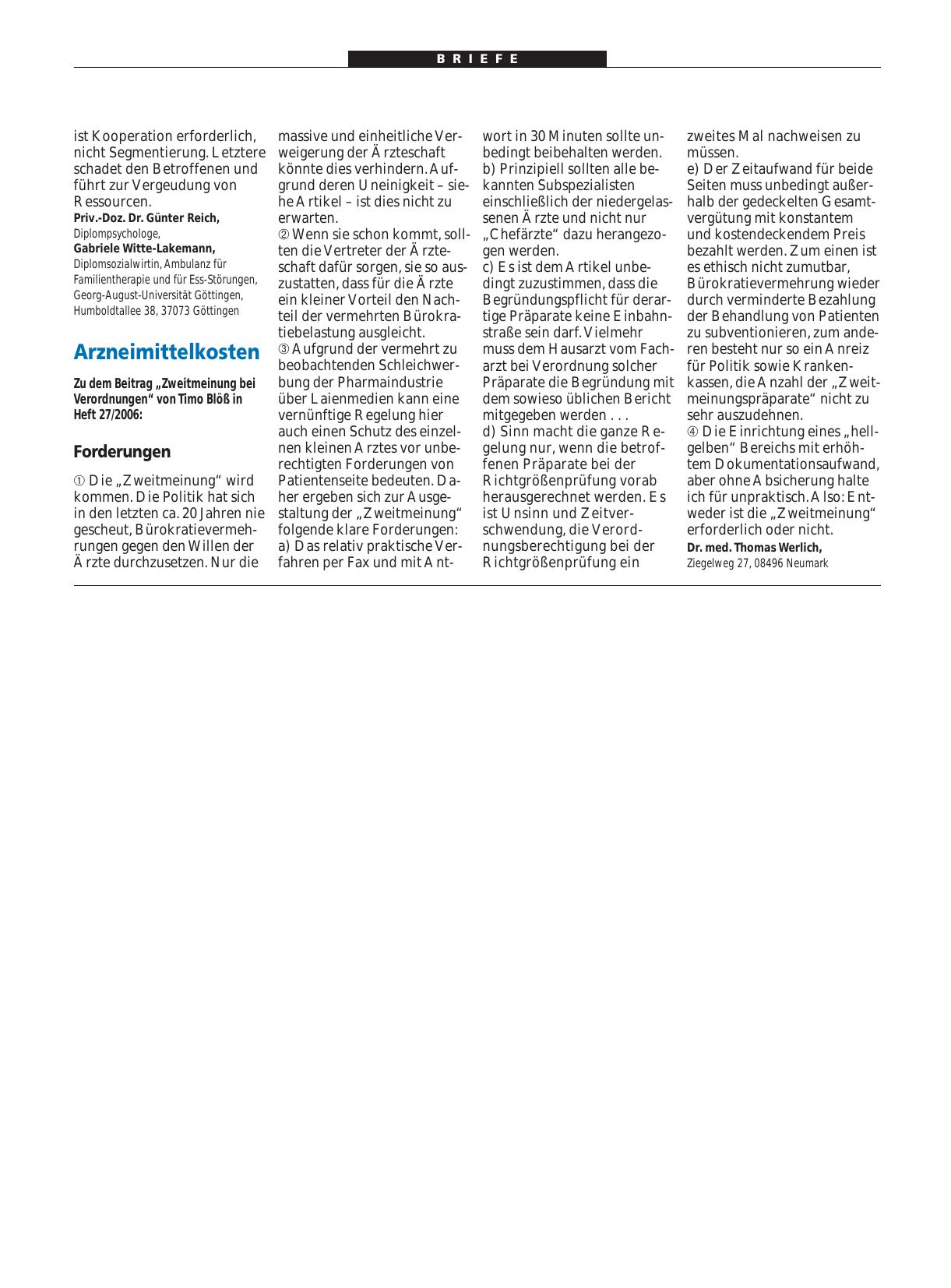 Vorschauseite 1: Arzneimittelkosten: Forderungen