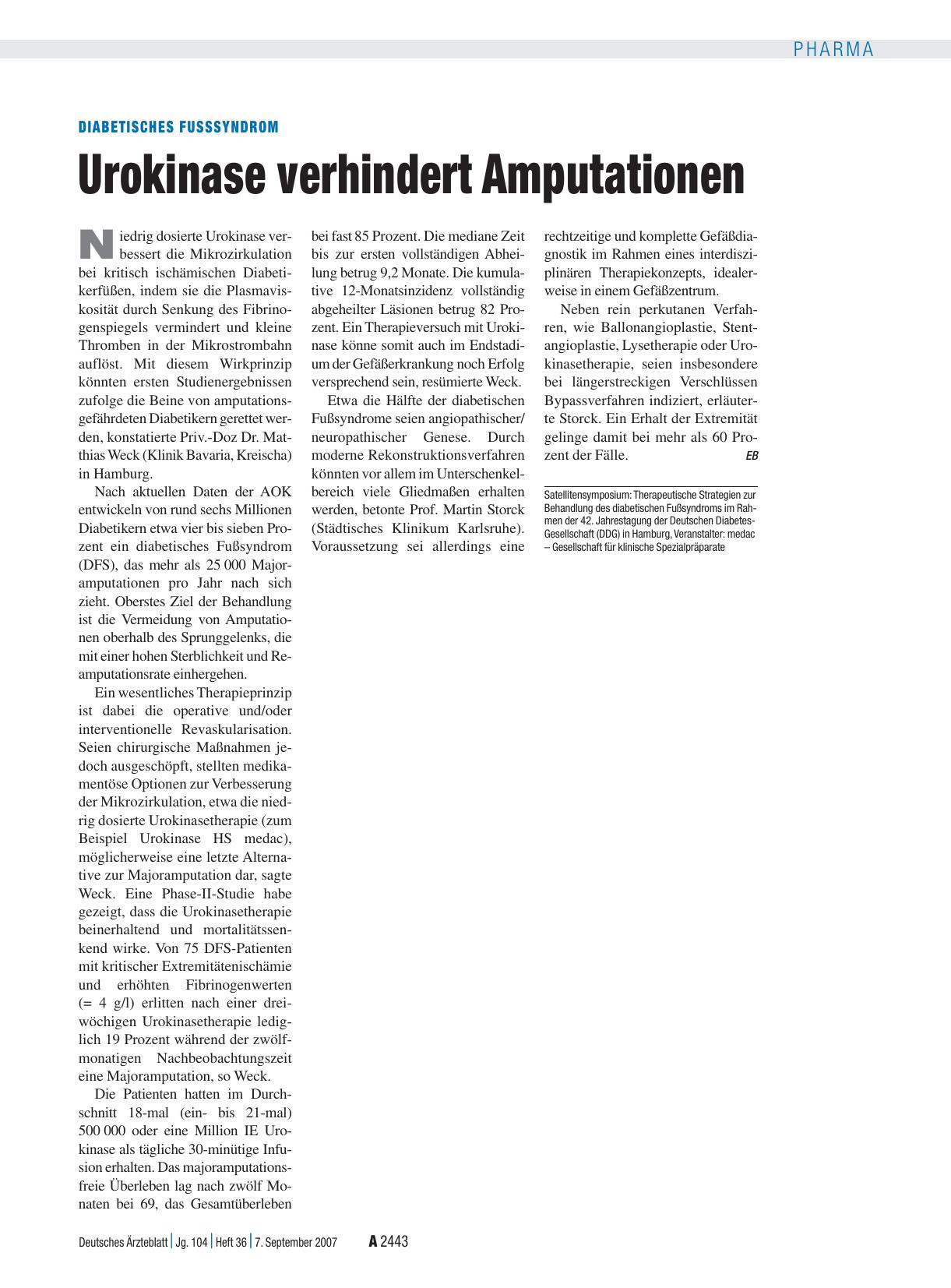 Vorschauseite 1: Diabetisches Fusssyndrom: Urokinase verhindert Amputationen