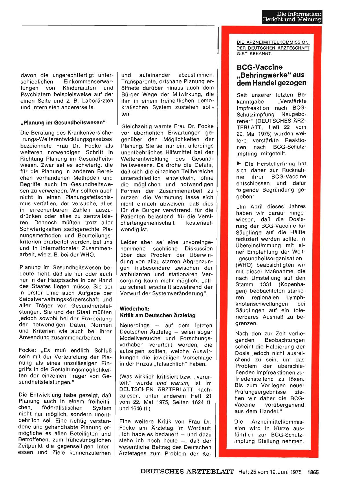 Vorschauseite 1: BCG-Vaccine „Behringwerke“ aus dem Handel gezogen