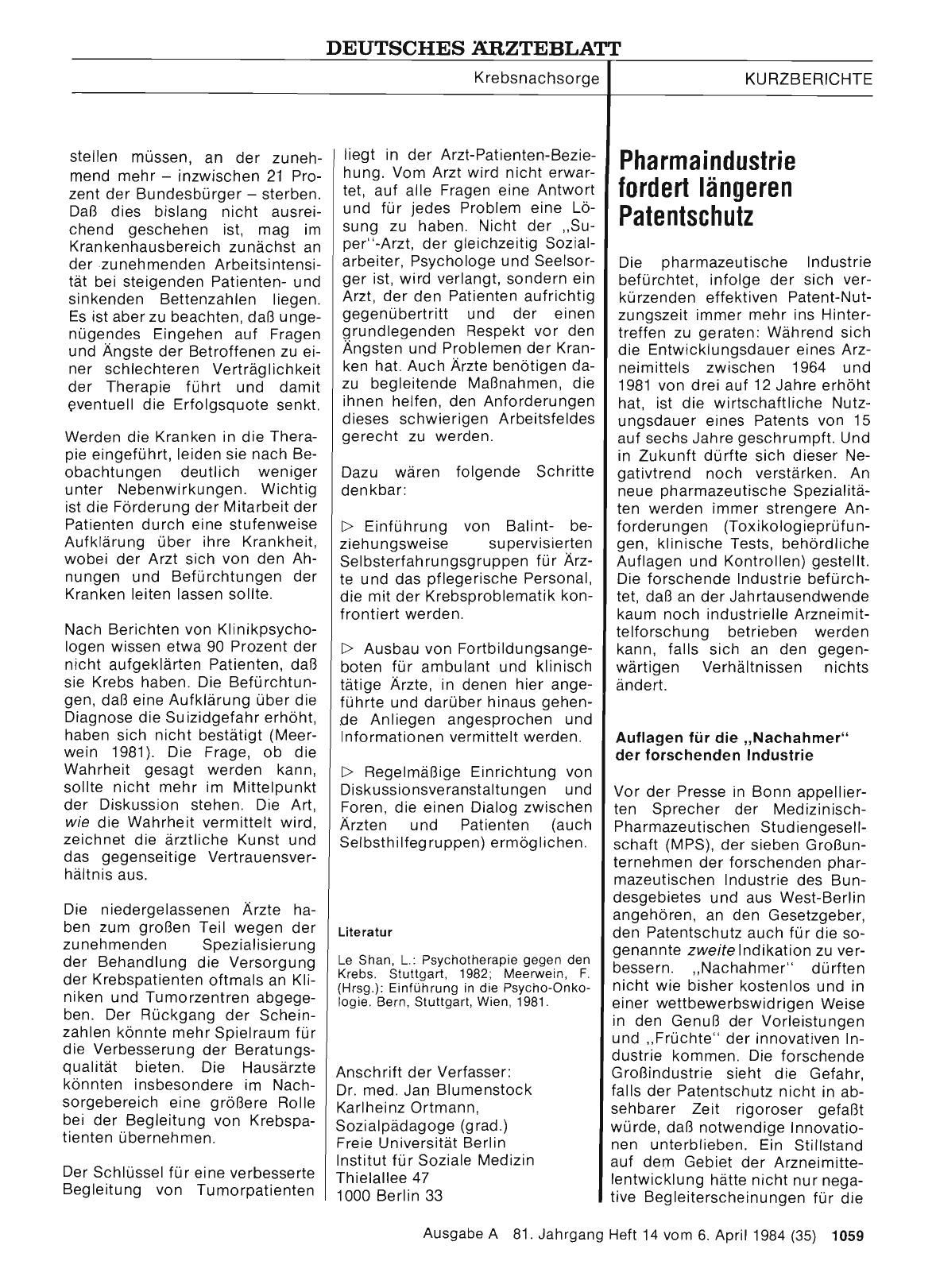 Vorschauseite 1: Pharmaindustrie fordert längeren Patentschutz