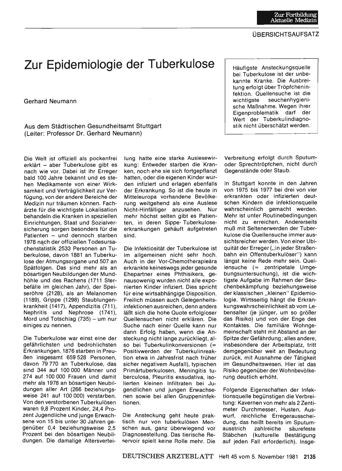 Vorschauseite 1: Zur Epidemiologie der Tuberkulose