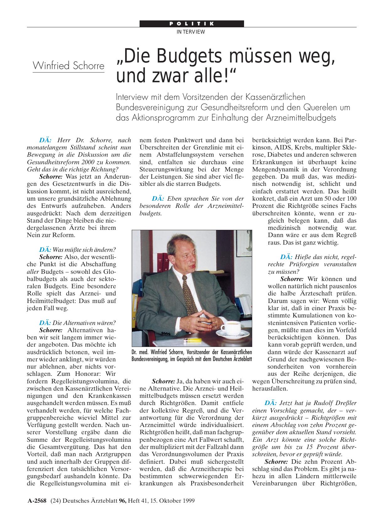Vorschauseite 1: Winfried Schorre: „Die Budgets müssen weg, und zwar alle! “