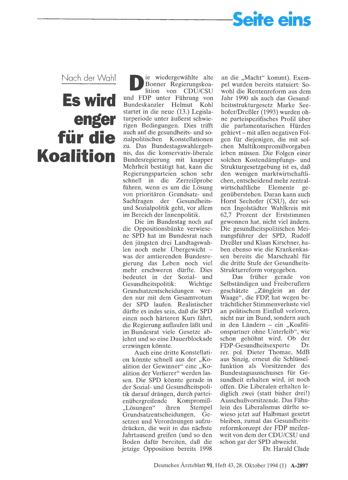 Vorschauseite 1: Nach der Wahl: Es wird enger für die Koalition