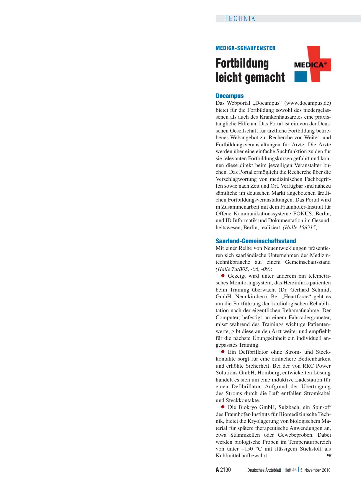 Vorschauseite 1: Medica-Schaufenster: Fortbildung leicht gemacht
