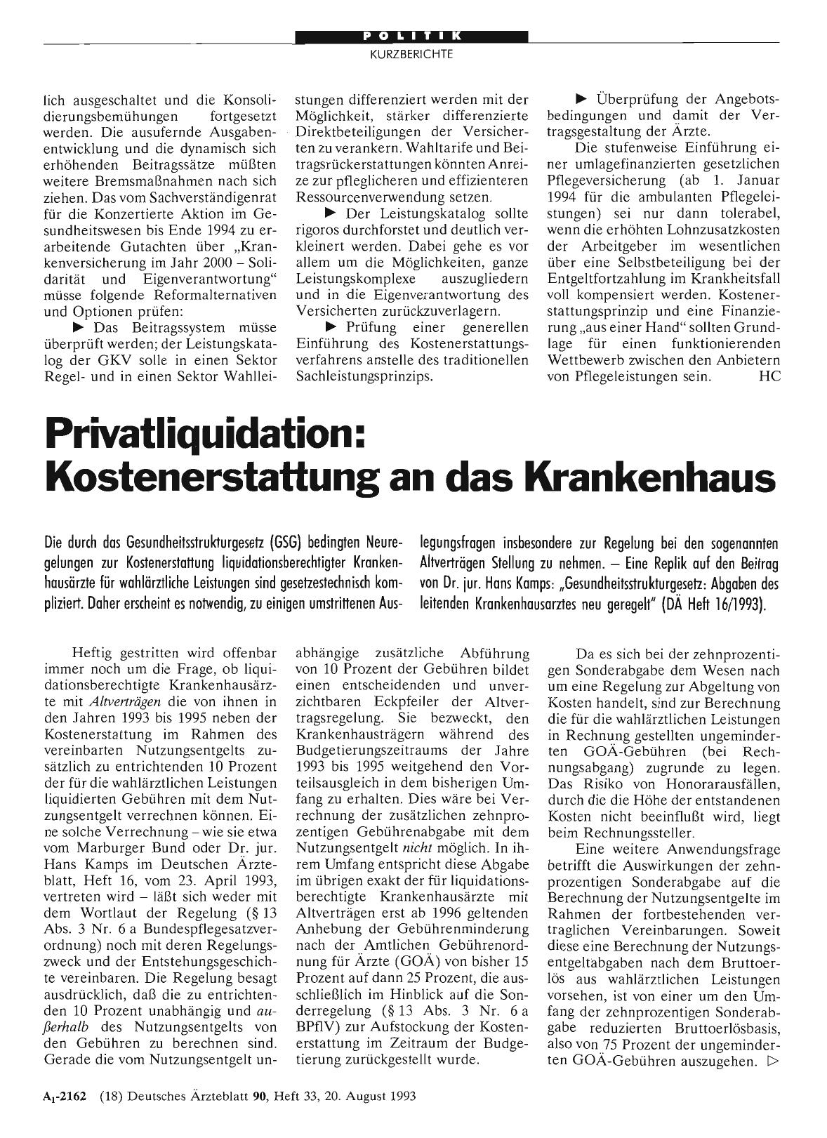 Vorschauseite 1: Privatliquidation: Kostenerstattung an das Krankenhaus
