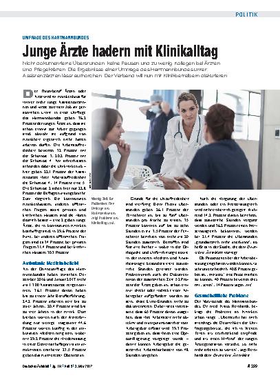 Vorschauseite 1: Umfrage des Hartmannbundes: Junge Ärzte hadern mit Klinikalltag