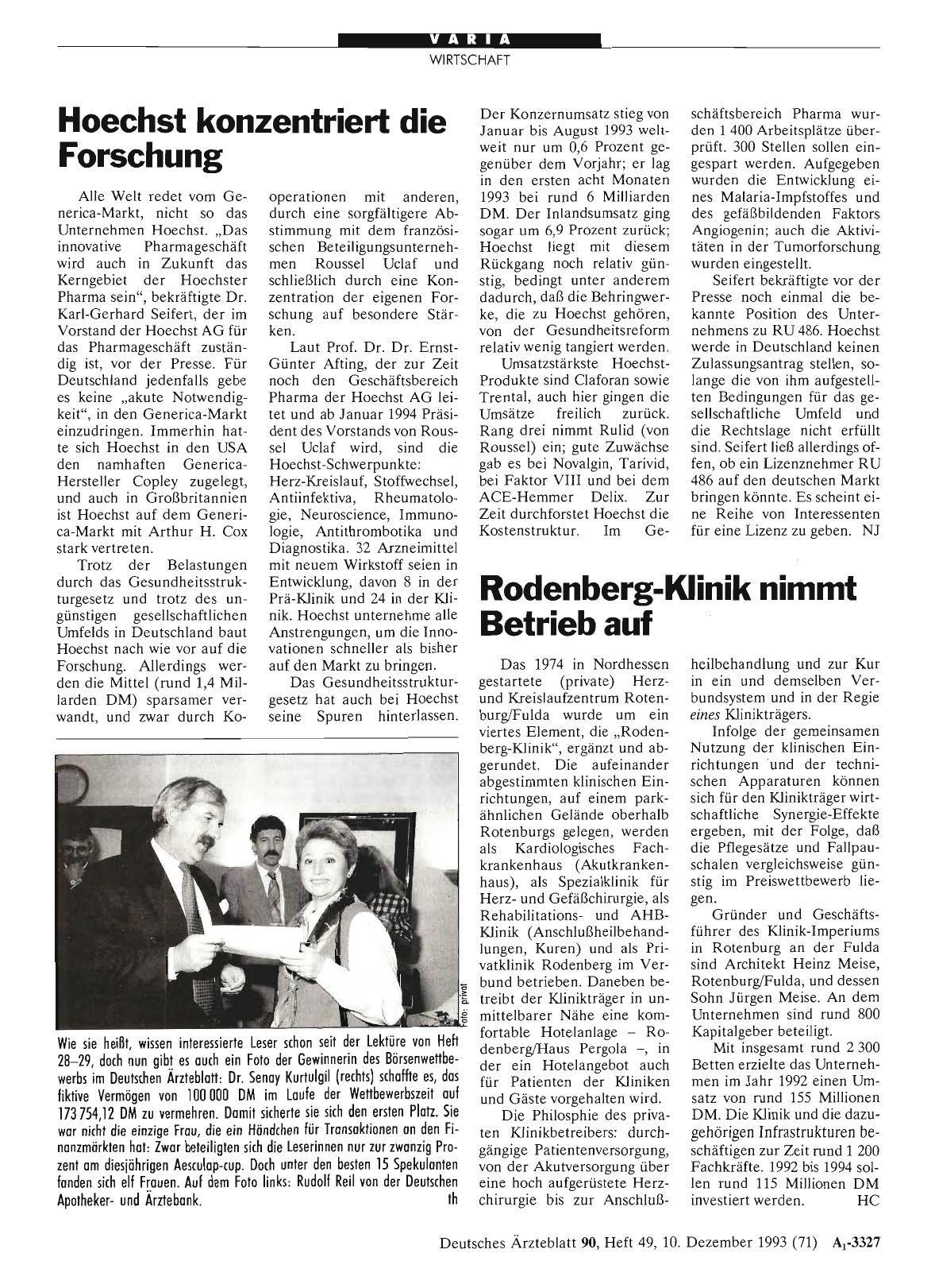 Vorschauseite 1: Hoechst konzentriert die Forschung