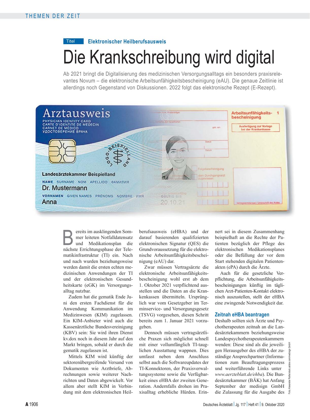 Vorschauseite 1: Elektronischer Heilberufsausweis: Die Krankschreibung wird digital