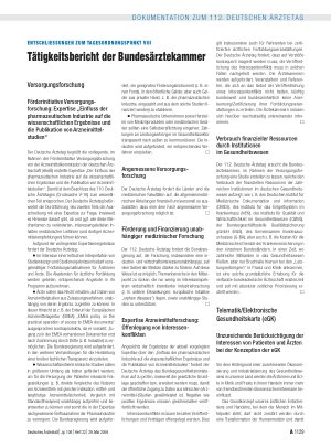 Vorschauseite 1: Entschliessungen zum Tagesordnungspunkt VIII: Tätigkeitsbericht der Bundesärztekammer
