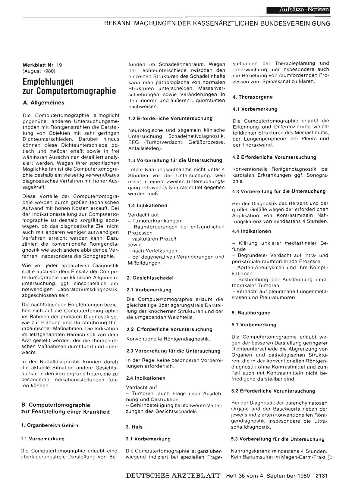 Vorschauseite 1: Kassenärztliche Bundesvereinigung: Empfehlungen zur Computertomographie