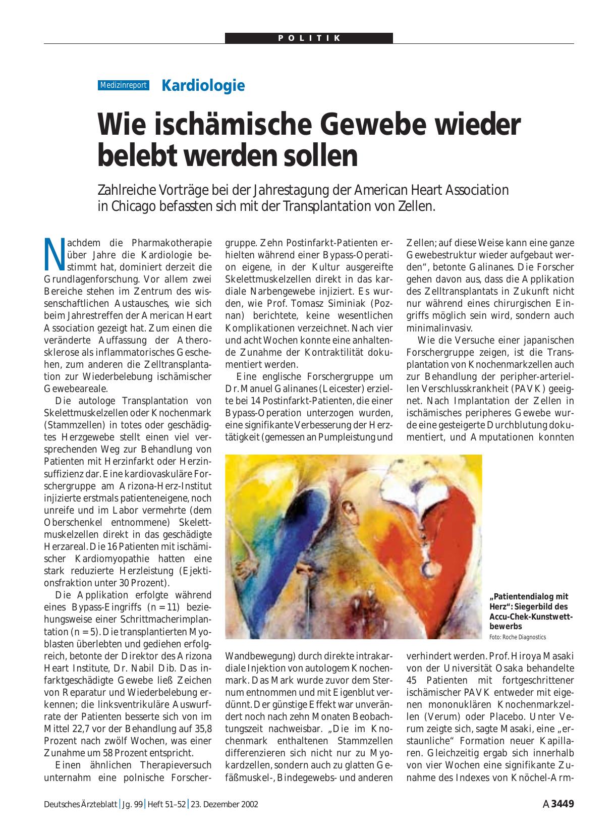 Vorschauseite 1: Kardiologie: Wie ischämische Gewebe wieder belebt werden sollen