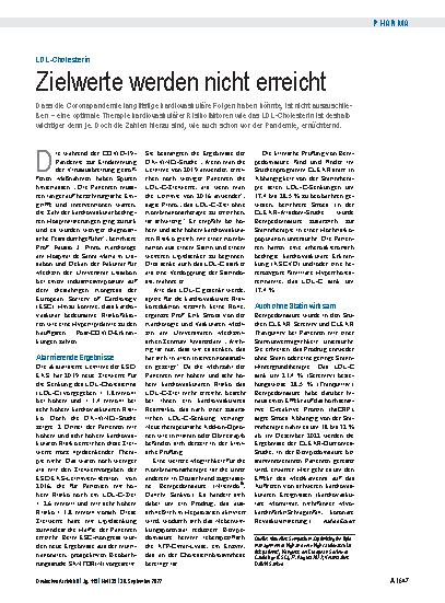 Vorschauseite 1: LDL-Cholesterin: Zielwerte werden nicht erreicht