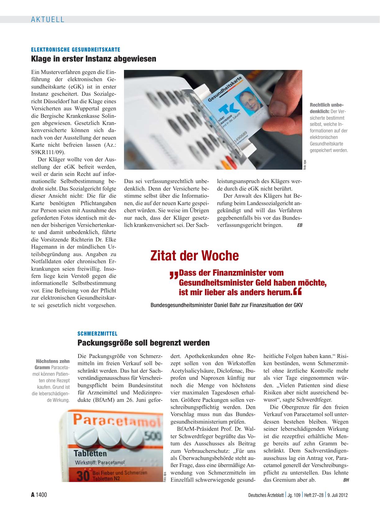 Vorschauseite 1: Elektronische Gesundheitskarte: Klage in erster Instanz abgewiesen