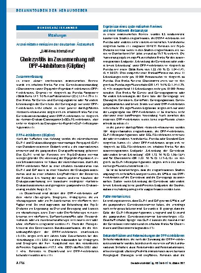Vorschauseite 1: Arzneimittelkommission der deutschen Ärzteschaft: „UAW-News International“ Cholezystitis im Zusammenhang mit DPP-4-Inhibitoren (Gliptine)