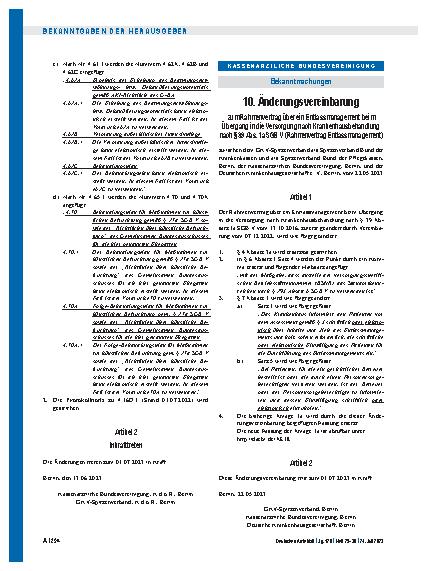 Vorschauseite 1: 10. Änderungsvereinbarung zum Rahmenvertrag über ein Entlassmanagement beim Übergang in die Versorgung nach Krankenhausbehandlung nach § 39 Abs. 1a SGB V (Rahmenvertrag Entlassman…