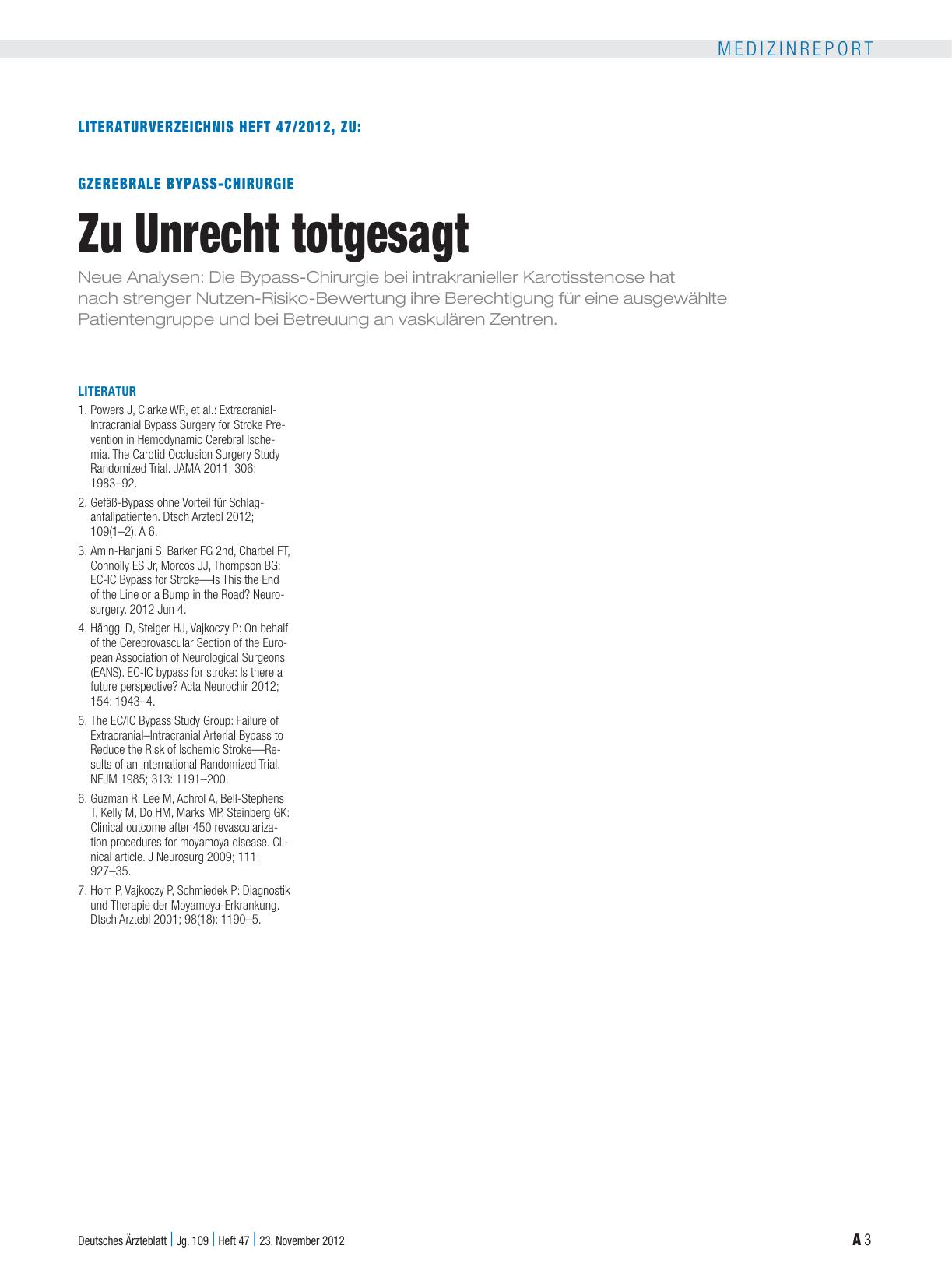 Vorschauseite 3: Zerebrale Bypass-Chirurgie: Zu Unrecht totgesagt