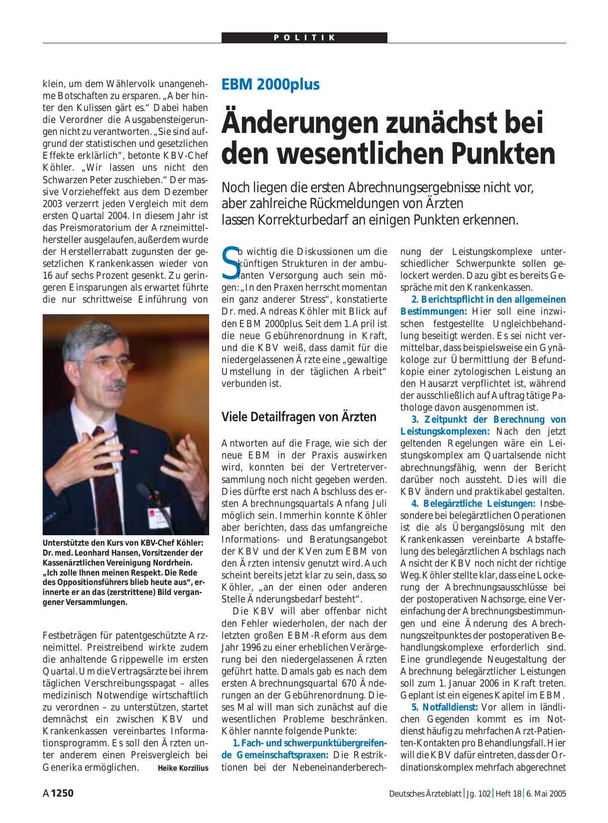 Vorschauseite 1: EBM 2000plus: Änderungen zunächst bei den wesentlichen Punkten