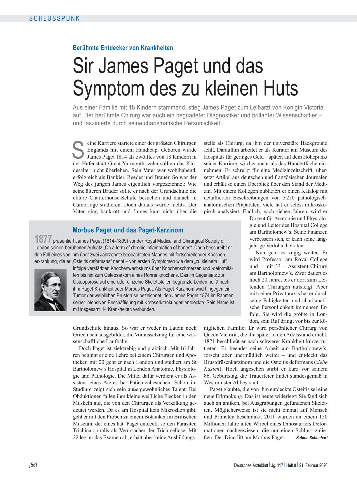 Vorschauseite 1: Berühmte Entdecker von Krankheiten: Sir James Paget und das Symptom des zu kleinen Huts