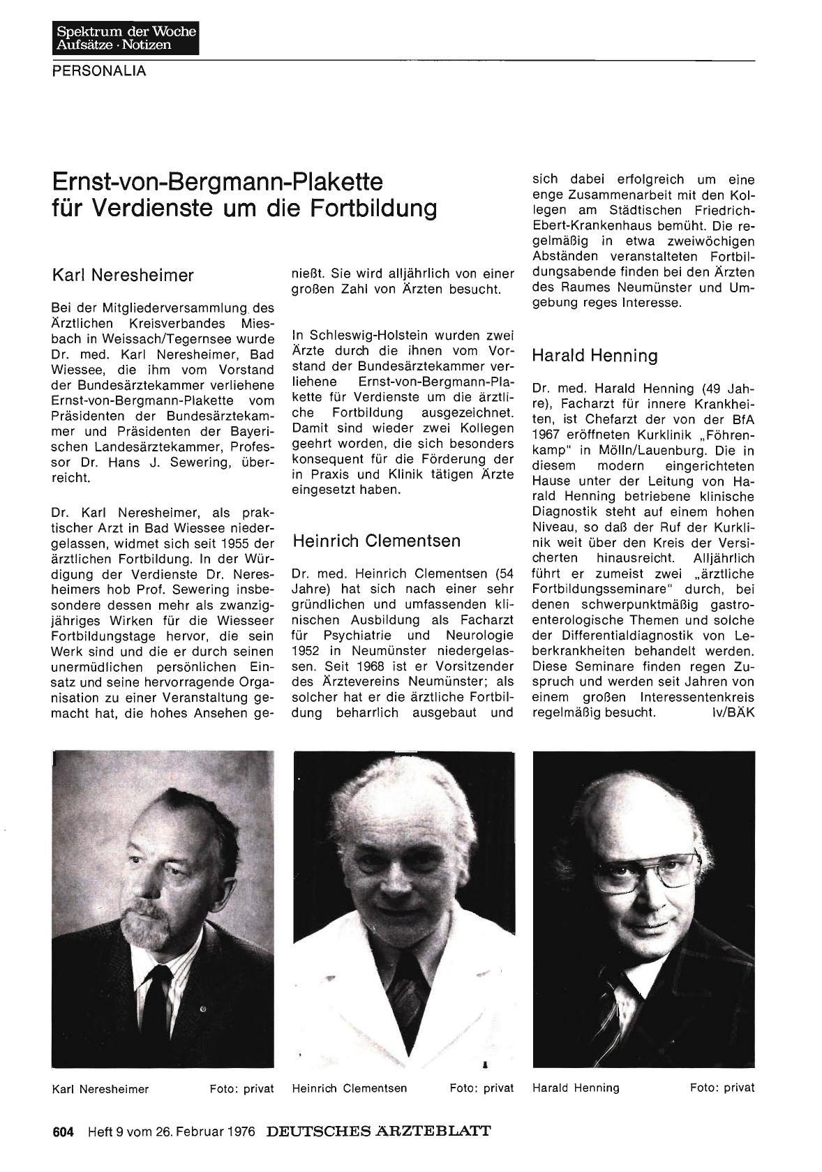 Vorschauseite 1: Ernst-von-Bergmann-Plakette für Verdienste um die Fortbildung