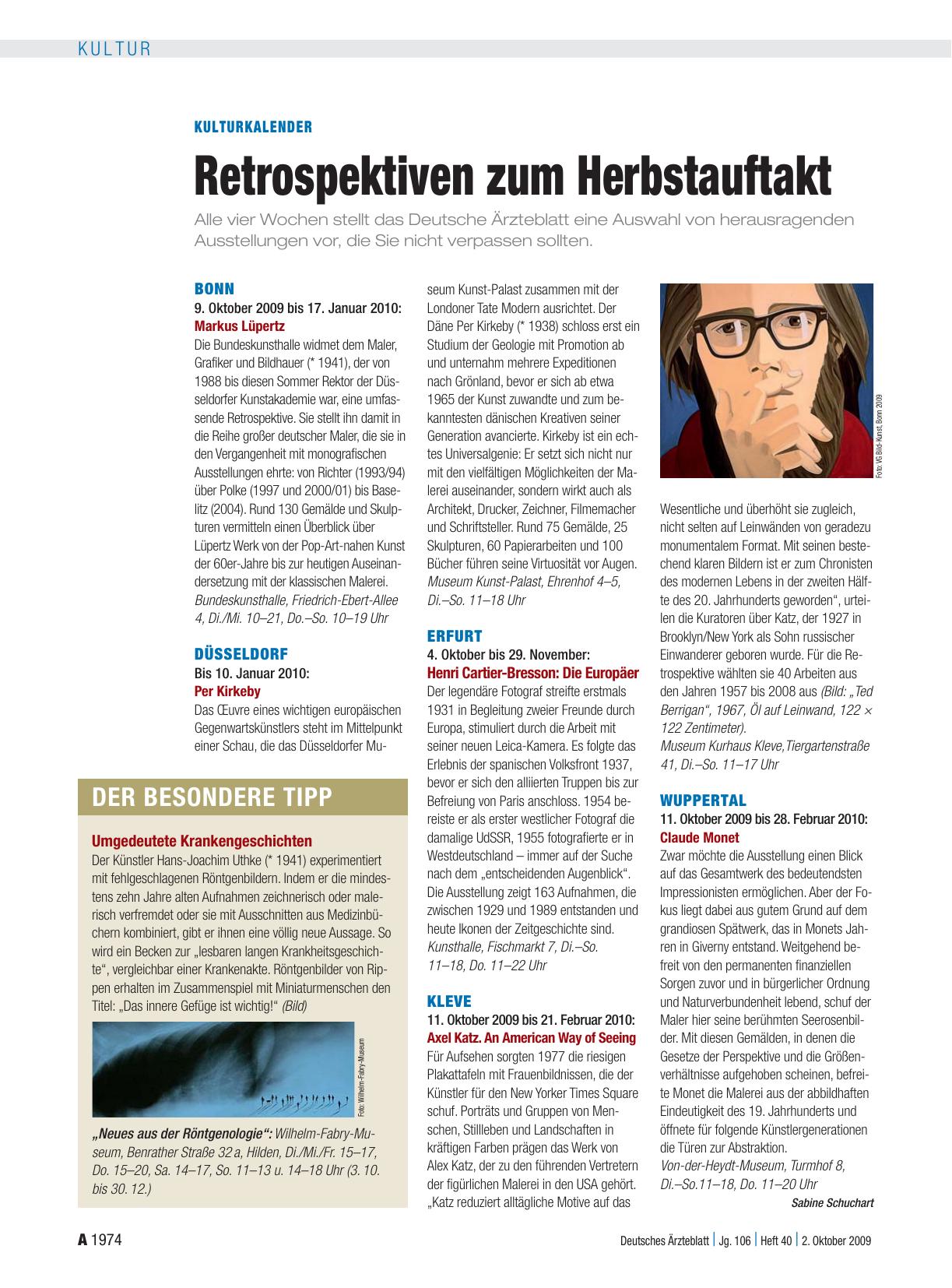 Vorschauseite 1: Kulturkalender: Retrospektiven zum Herbstauftakt
