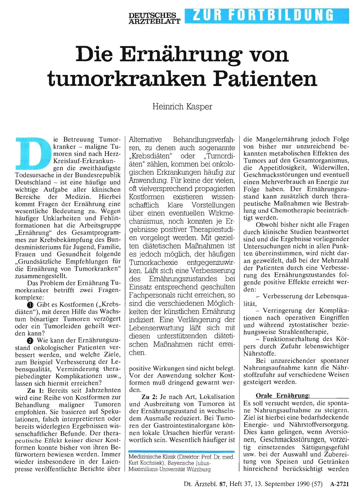 Vorschauseite 1: Die Ernährung von tumorkranken Patienten