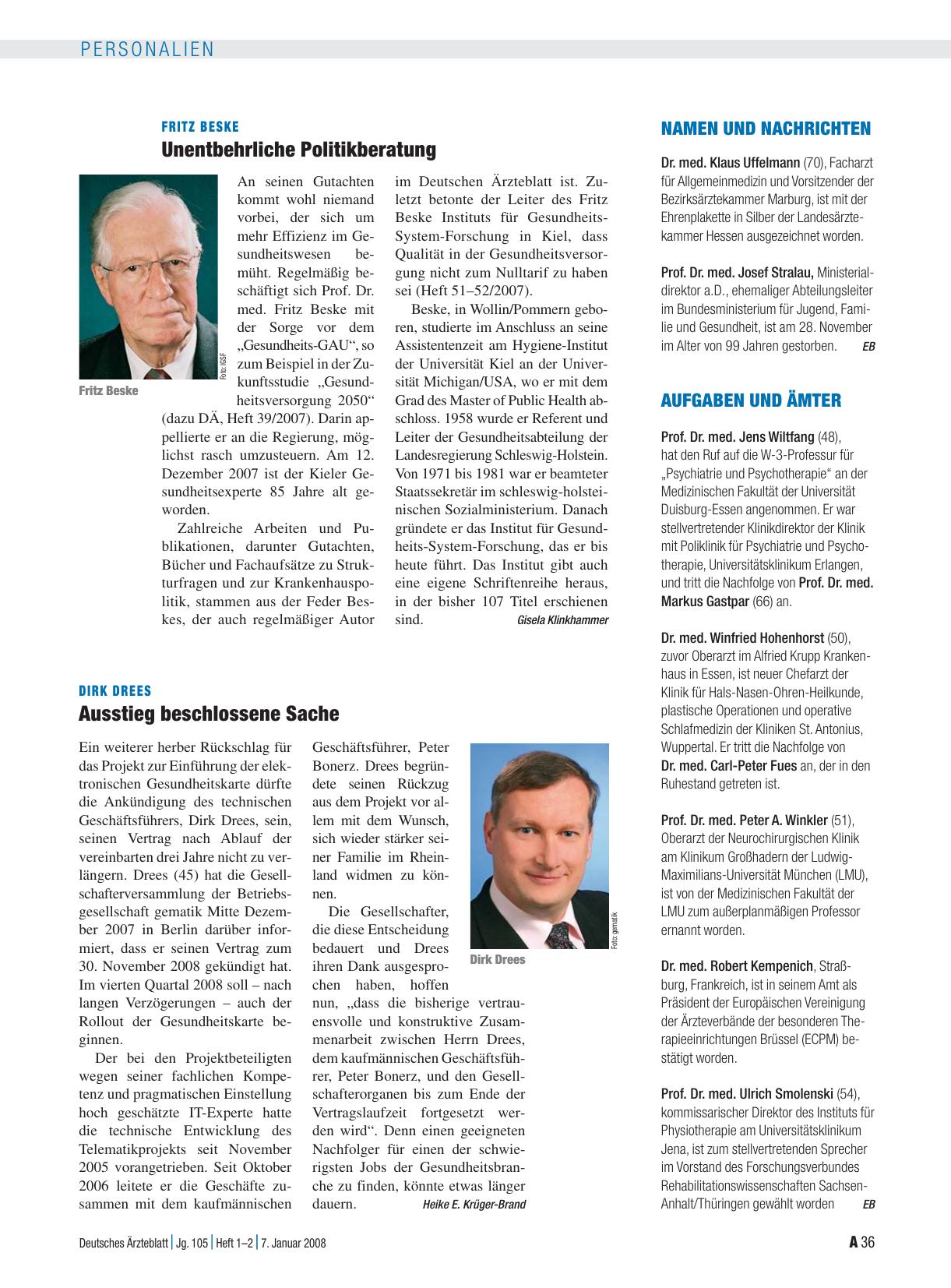 Vorschauseite 1: Fritz Beske: Unentbehrliche Politikberatung