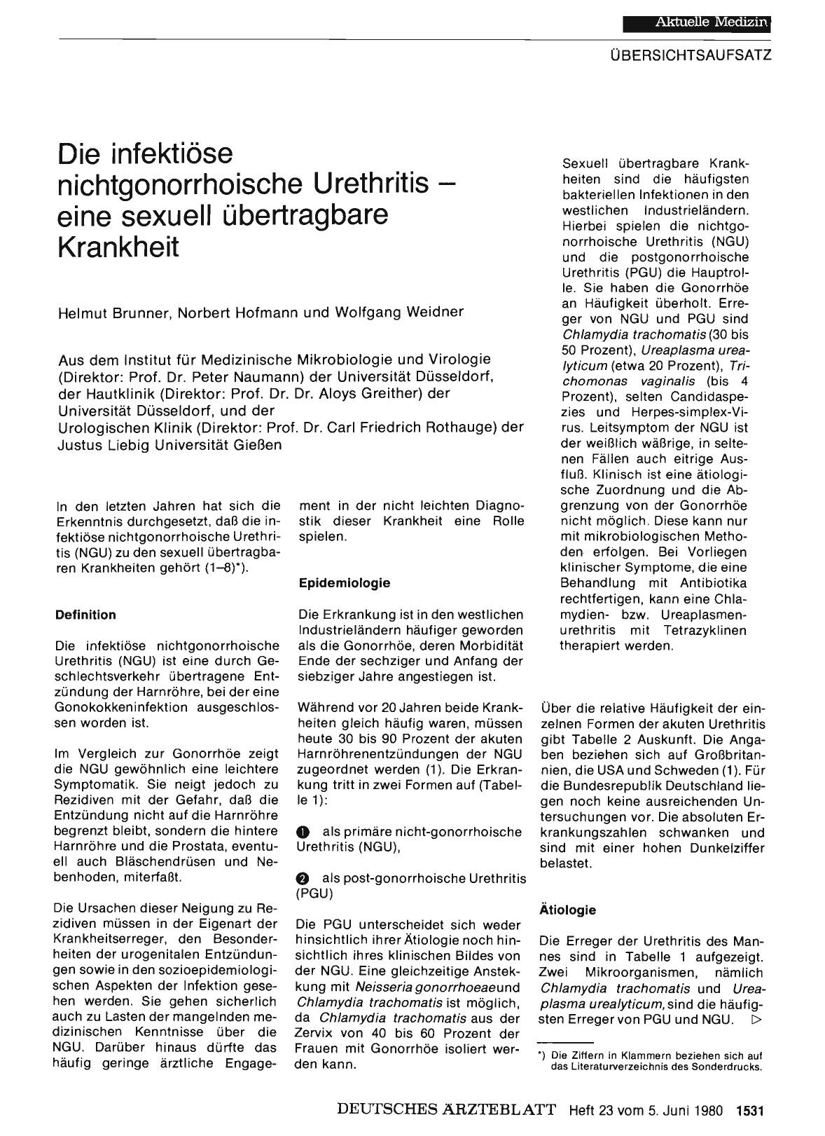 Vorschauseite 1: Die infektiöse nichtgonorrhoische Urethritis — eine sexuell übertragbare Krankheit