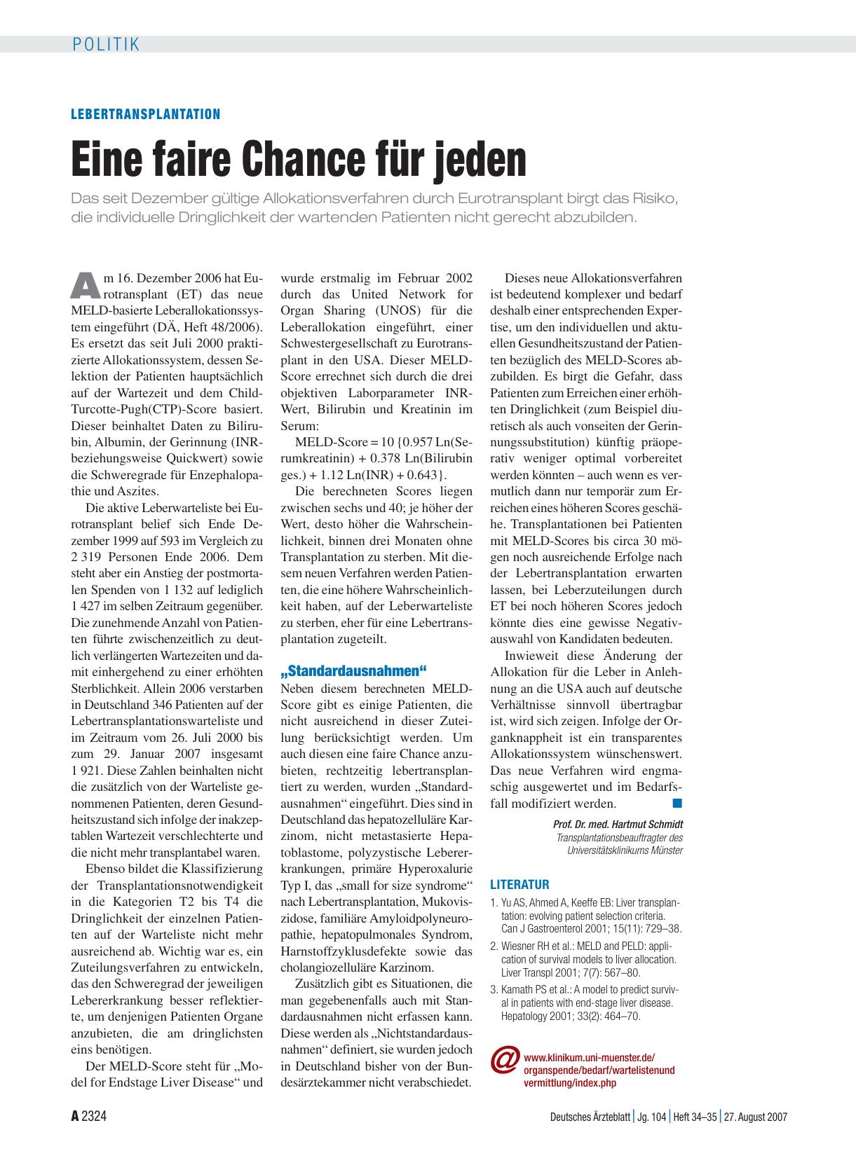 Vorschauseite 1: Lebertransplantation: Eine faire Chance für jeden