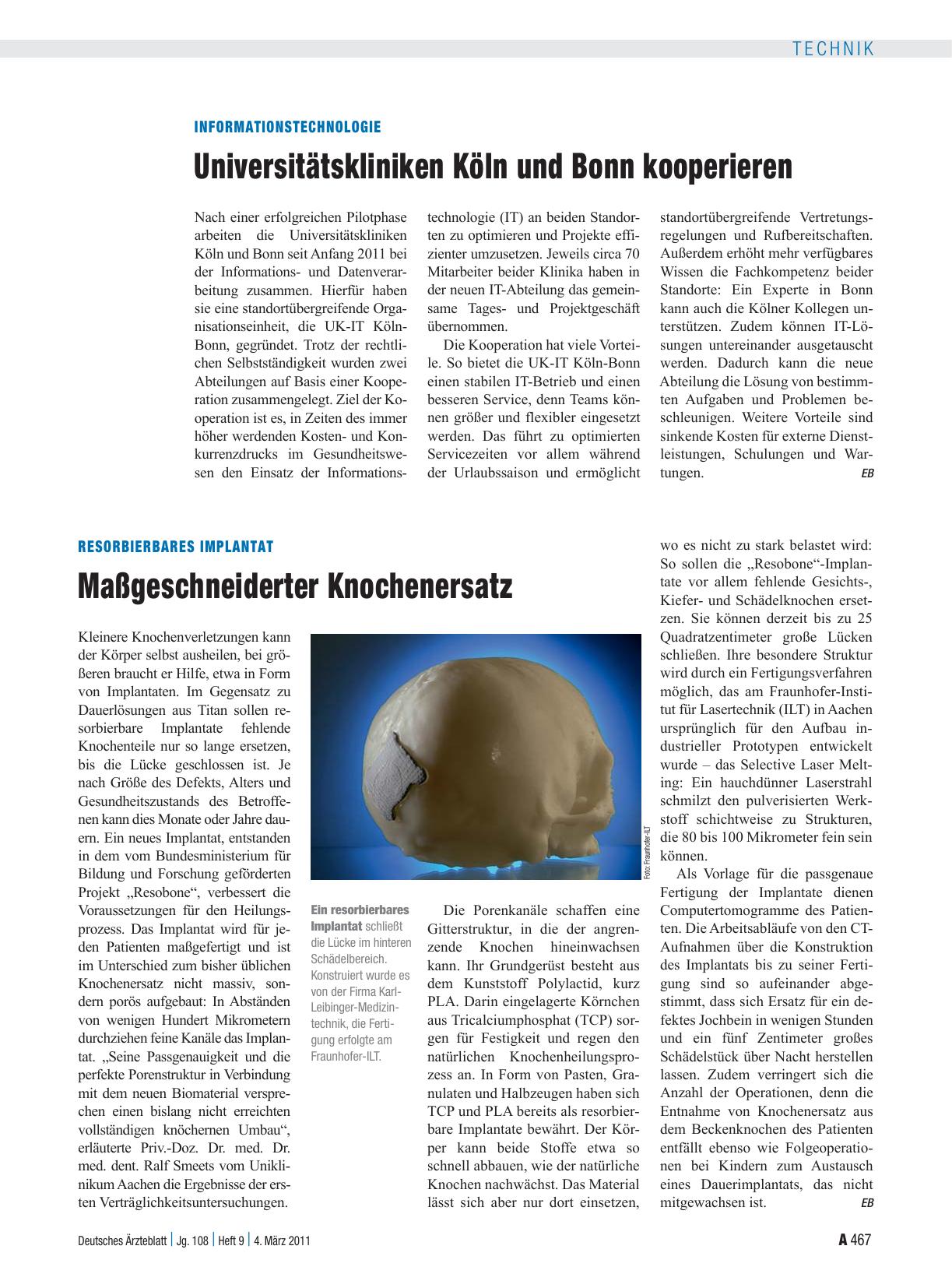 Vorschauseite 1: Informationstechnologie: Universitätskliniken Köln und Bonn kooperieren