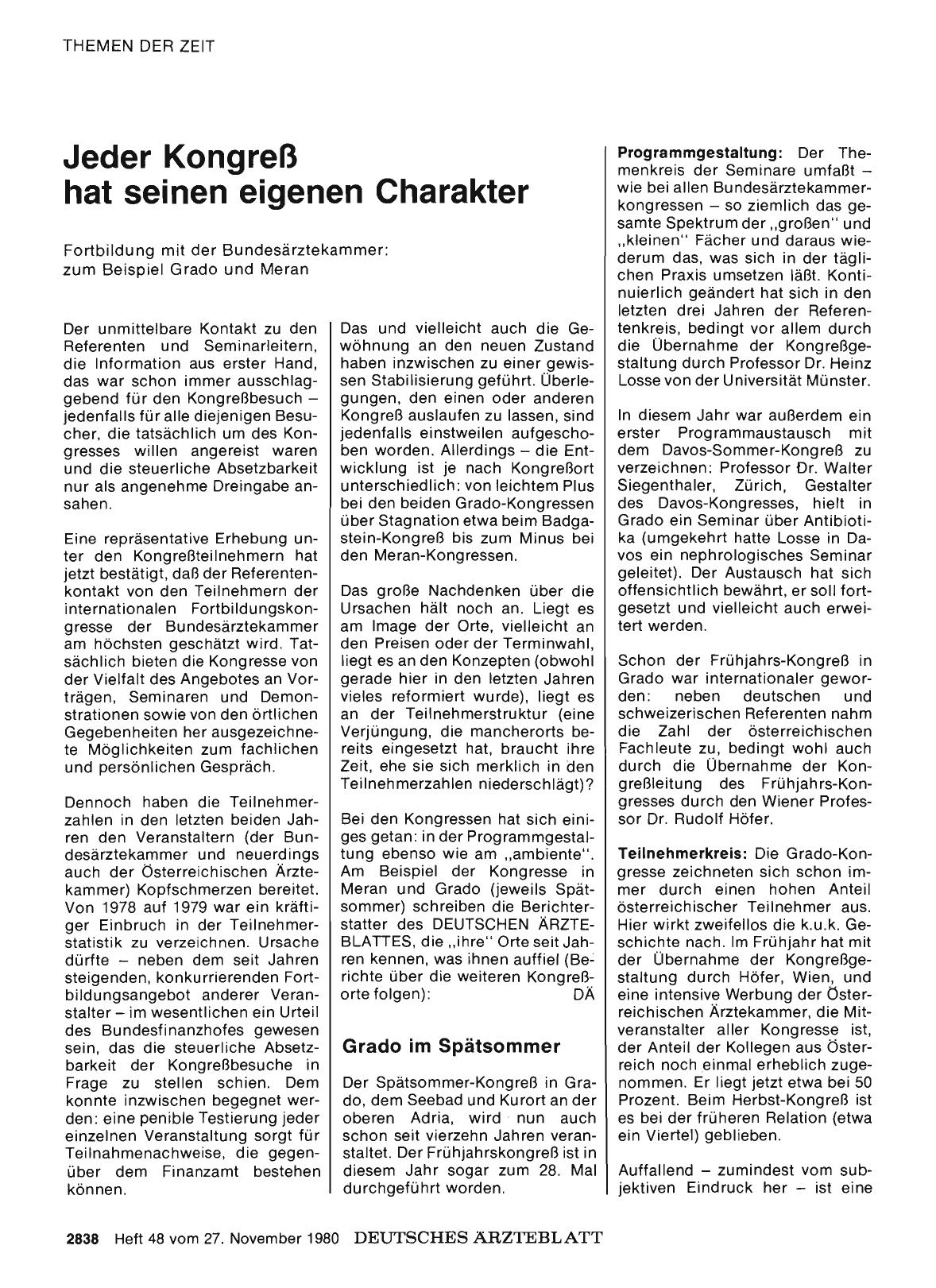 Vorschauseite 1: Jeder Kongreß hat seinen eigenen Charakter - Fortbildung mit der Bundesärztekammer: zum Beispiel Grado und Meran