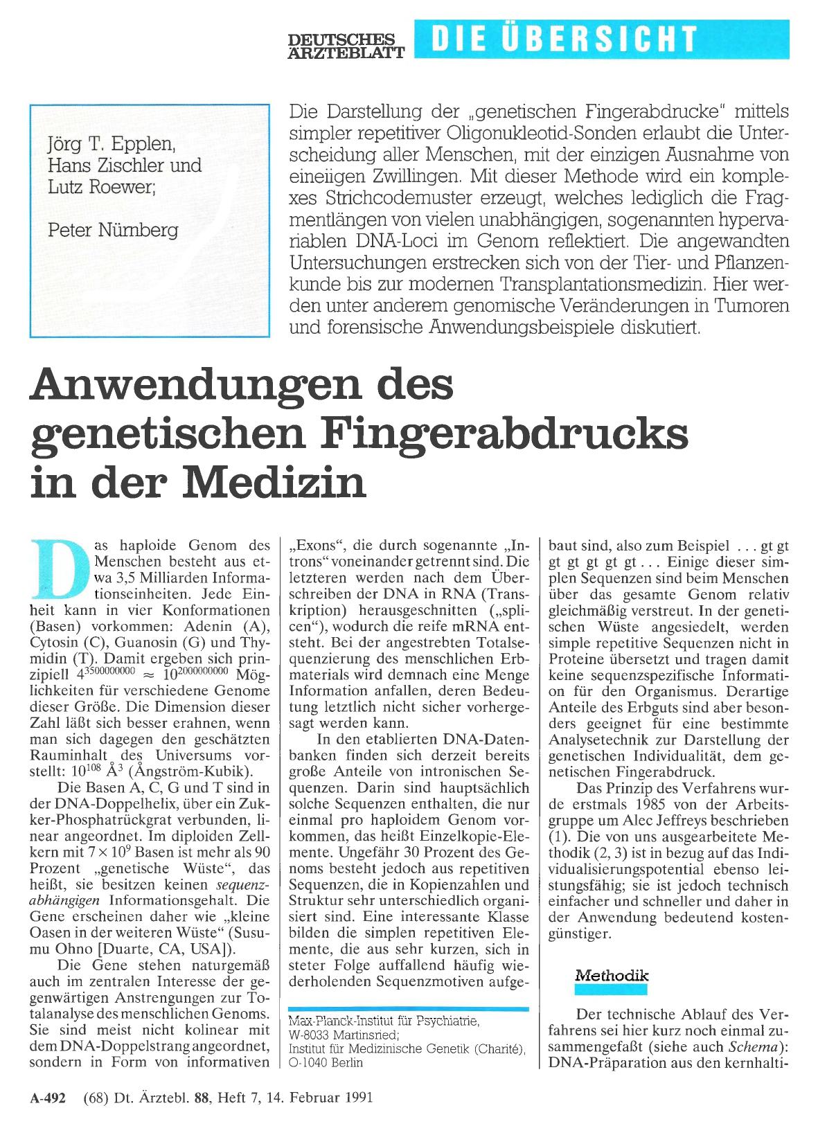 Vorschauseite 1: Anwendungen des genetischen Fingerabdrucks in der Medizin
