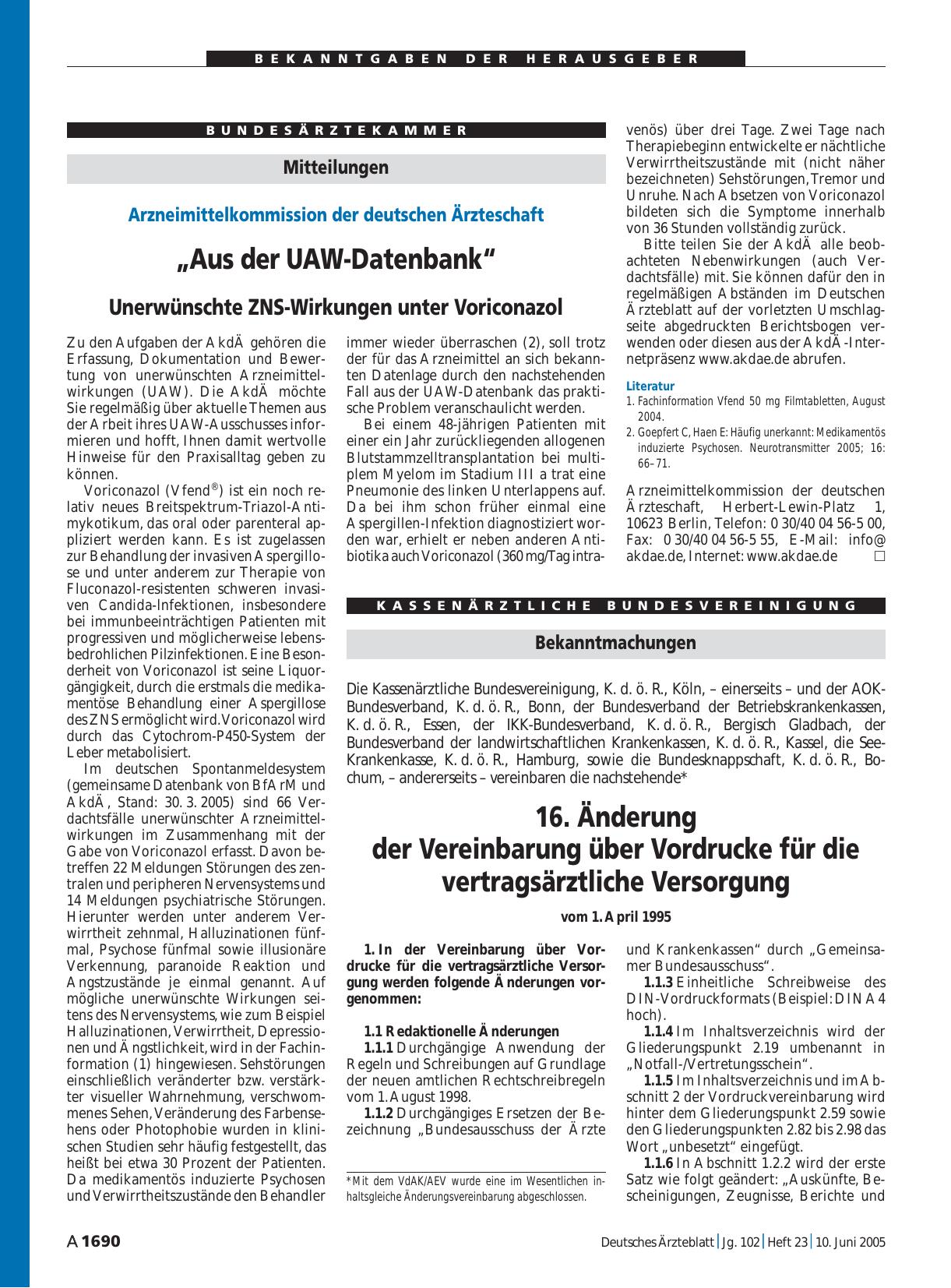 Vorschauseite 1: Mitteilungen: „Aus der UAW-Datenbank“