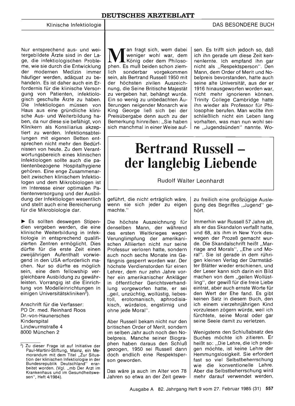 Vorschauseite 1: Bertrand Russell - der langlebig Liebende